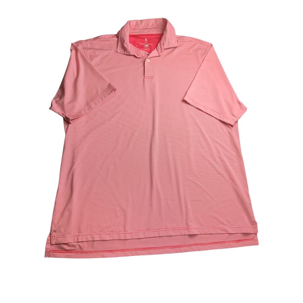 Fairway & Greene Golf Polo Shirt Men’s Coral Pink White Stripe Performance USA